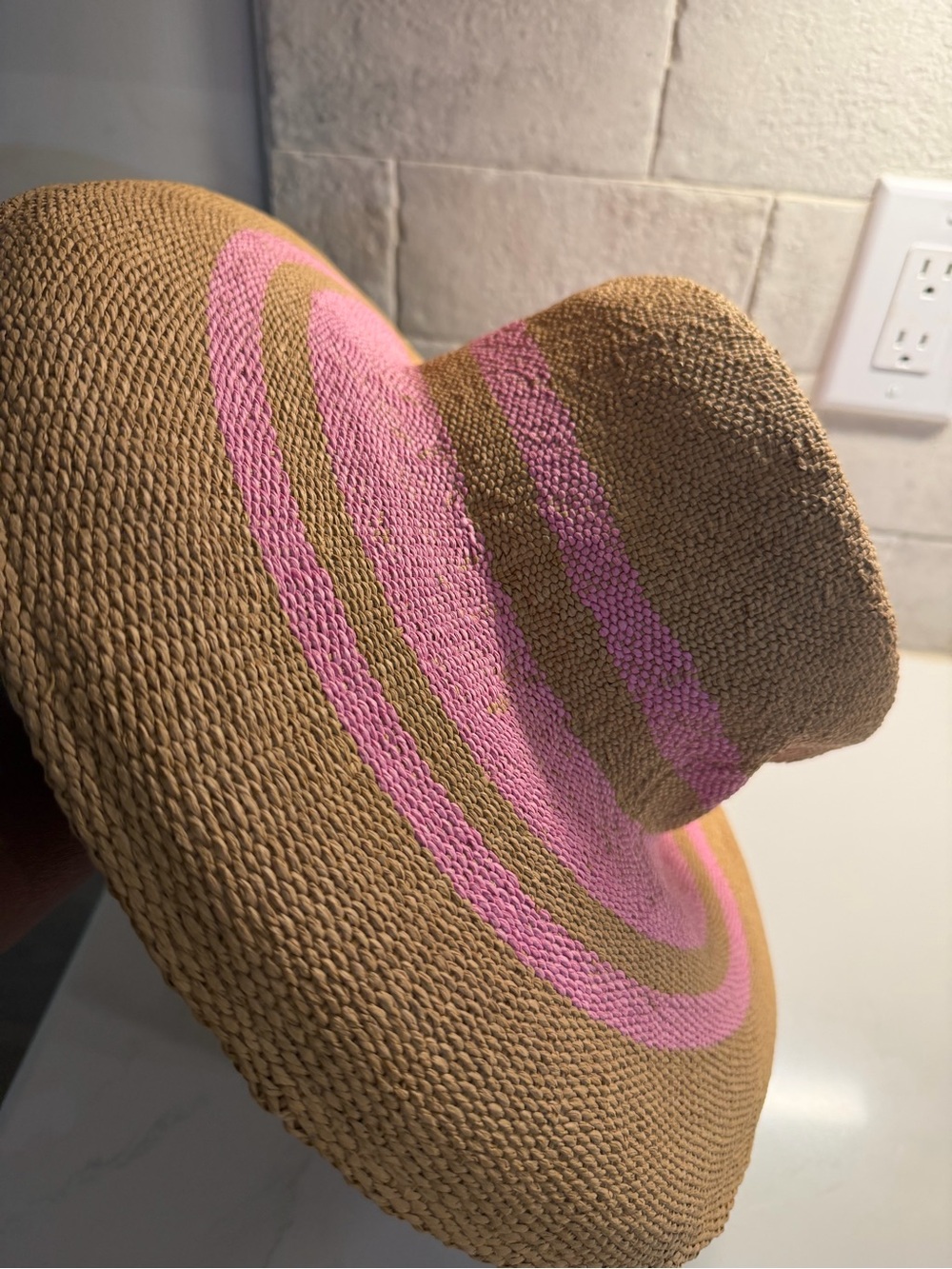 A New Day Wide Brim Straw Sun Hat with Pink Accent - S/M - Picture 4 of 9
